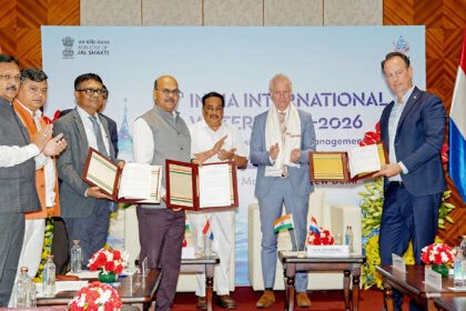 The Union Minister of Jal Shakti, Shri C. R. Patil witnessing the Exchange of MoUs between India and Netherlands during the 9th India International Water Week - 2026 at Bharat Mandapam, in New Delhi on September 24, 2026.