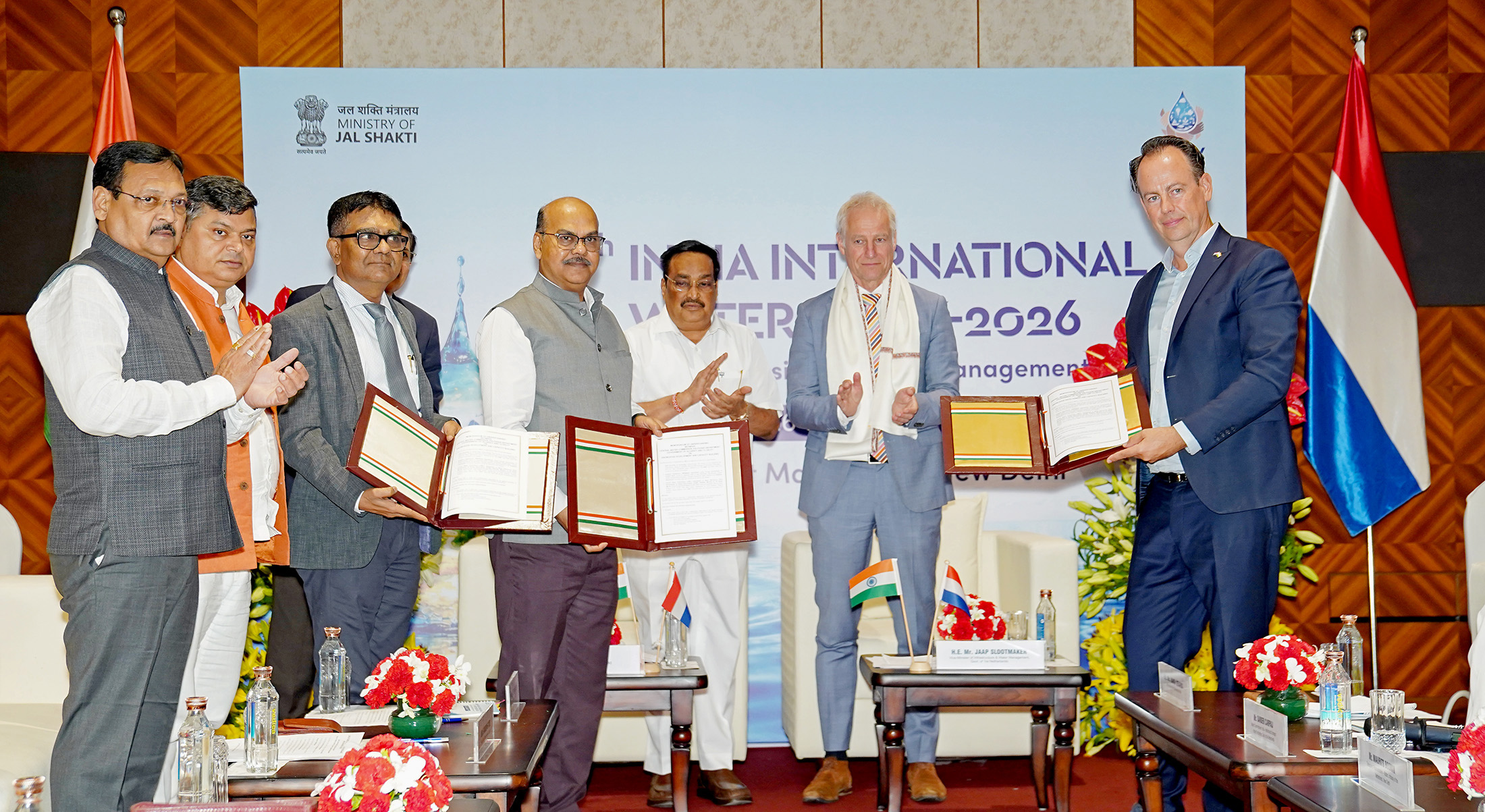 The Union Minister of Jal Shakti, Shri C. R. Patil witnessing the Exchange of MoUs between India and Netherlands during the 9th India International Water Week - 2026 at Bharat Mandapam, in New Delhi on September 24, 2026.