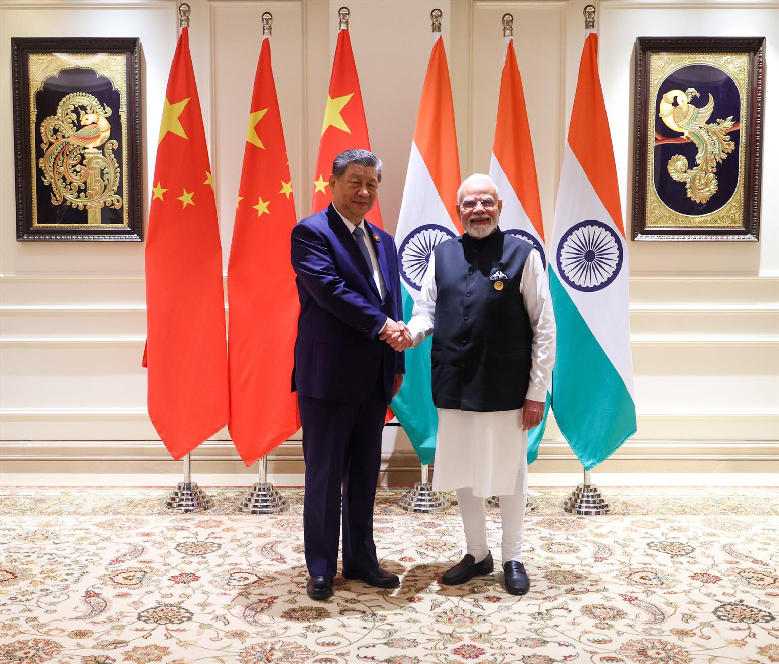PM meeting with the President of the People's Republic of China, Mr. Xi Jinping on the sidelines of the 18th BRICS Summit at Bharat Mandapam, in New Delhi.