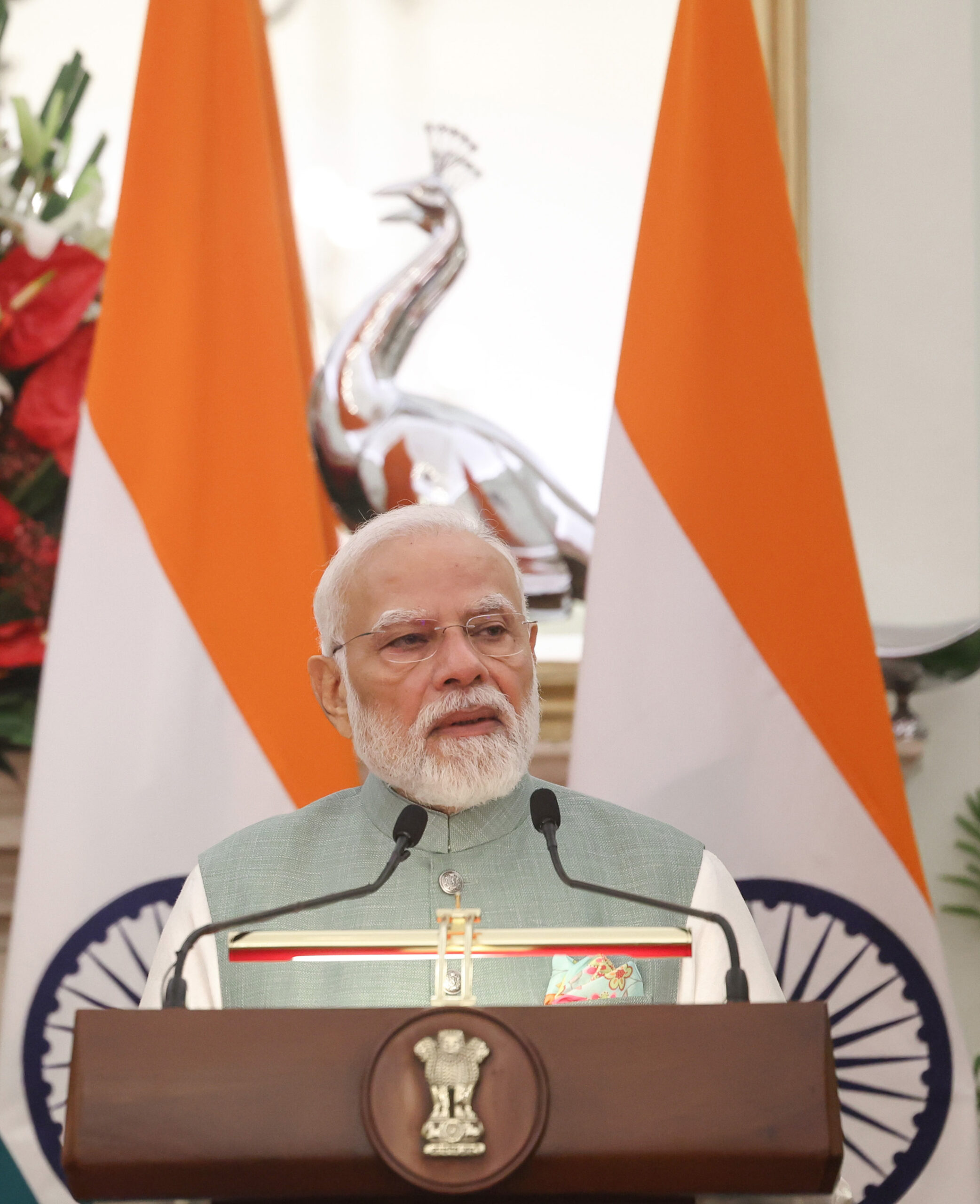 PM addressing the Press Statement at Hyderabad House, in New Delhi on October 05, 2026.