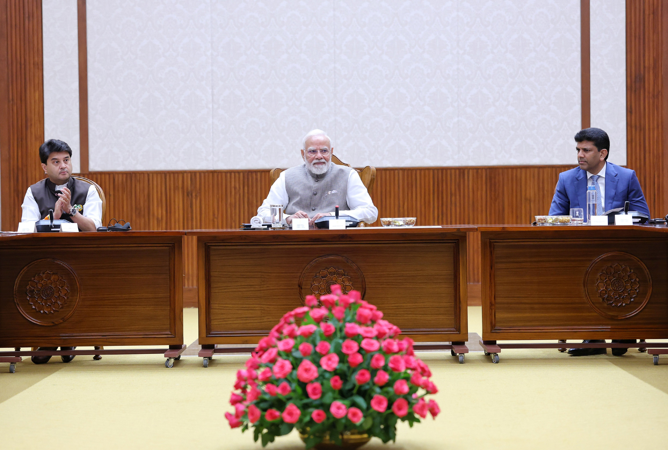 PM interaction with Global System for Mobile Communications Association (GSMA) Board members at Seva Teerth, in New Delhi on October 06, 2026.